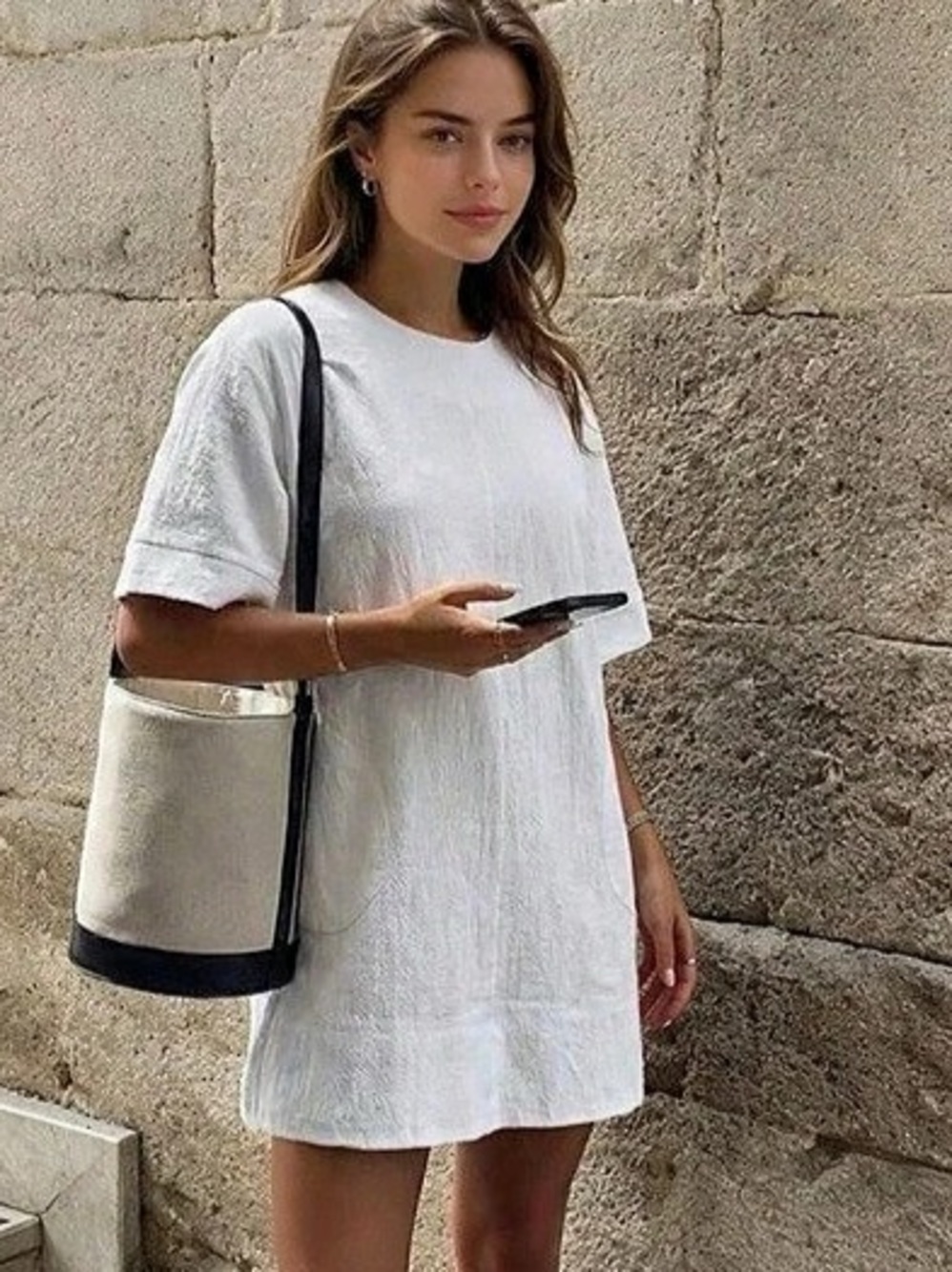 White Cotton Mini Dress Round Neck Short Sleeve Like New Size S